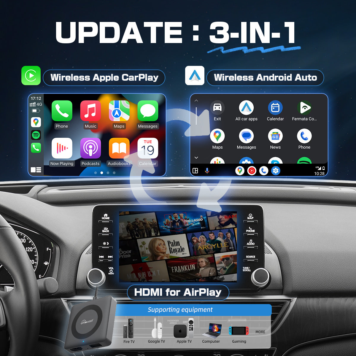 Car Tv Mate Max - Kabelloses CarPlay & Android Auto mit HDMI Multimedia