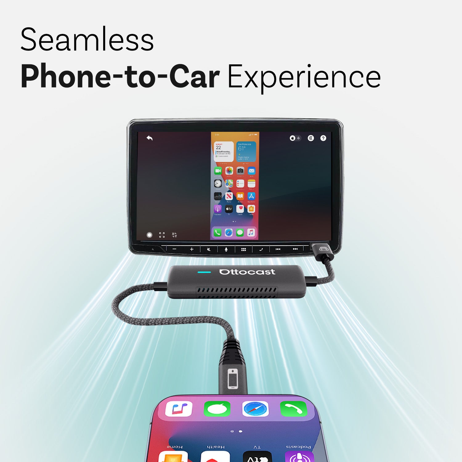 ✨Nova Chegada - O 1º do Mundo🥇Ottocast 3em1 Espelho Touch - CarPlay Sem Fios & Carregamento Rápido & Bi-Espelhamento