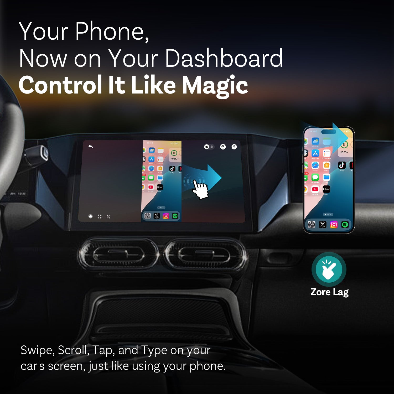 ✨Nova Chegada - O 1º do Mundo🥇Ottocast 3em1 Espelho Touch - CarPlay Sem Fios & Carregamento Rápido & Bi-Espelhamento