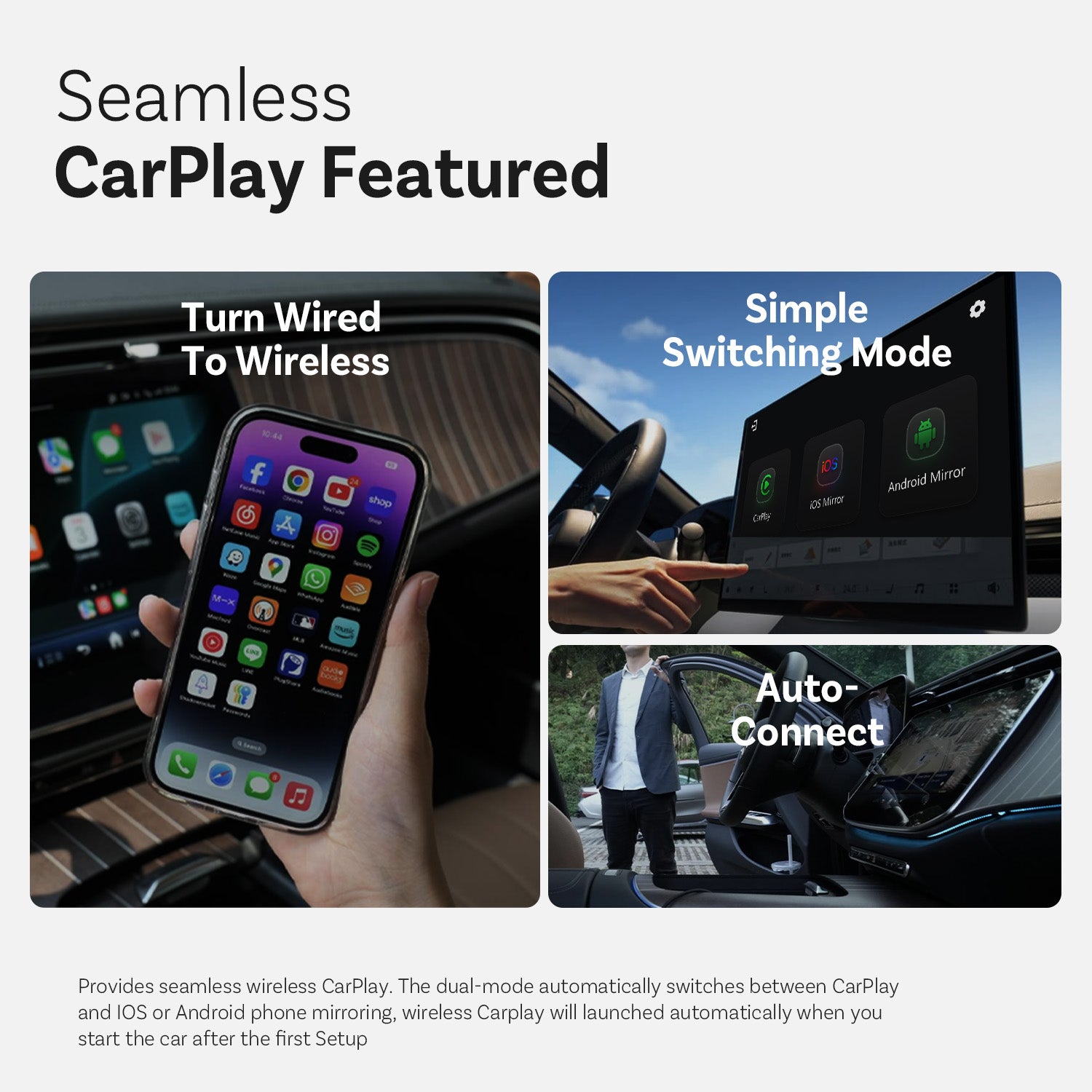 ✨Nova Chegada - O 1º do Mundo🥇Ottocast 3em1 Espelho Touch - CarPlay Sem Fios & Carregamento Rápido & Bi-Espelhamento