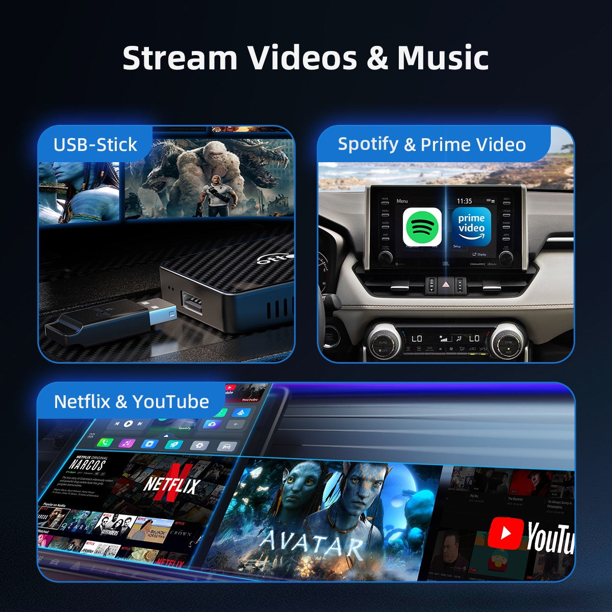 Adaptador Tudo-em-um Play2Video Pro Wireless CarPlay/ Android Auto para Automóvel