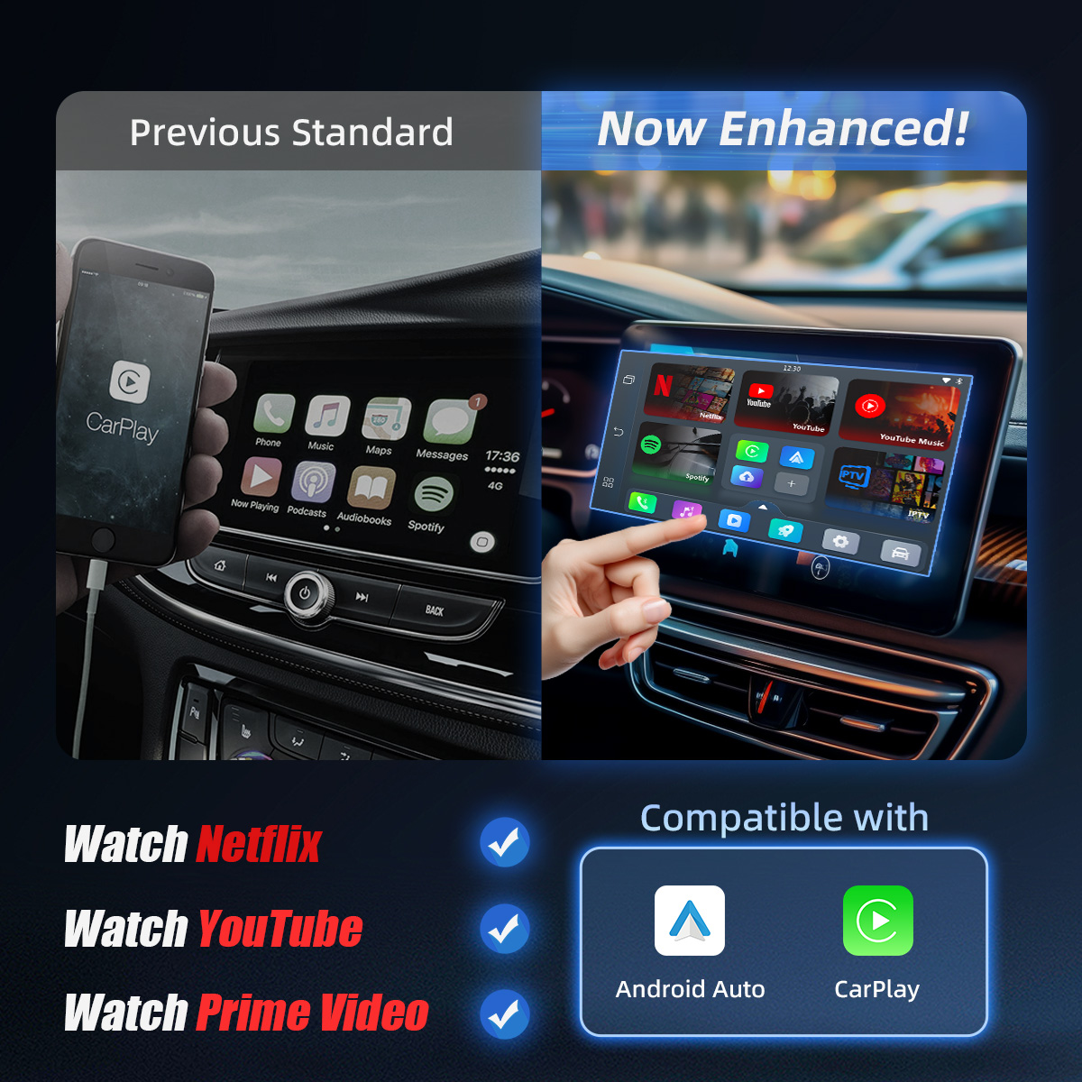 Adaptador Tudo-em-um Play2Video Pro Wireless CarPlay/ Android Auto para Automóvel