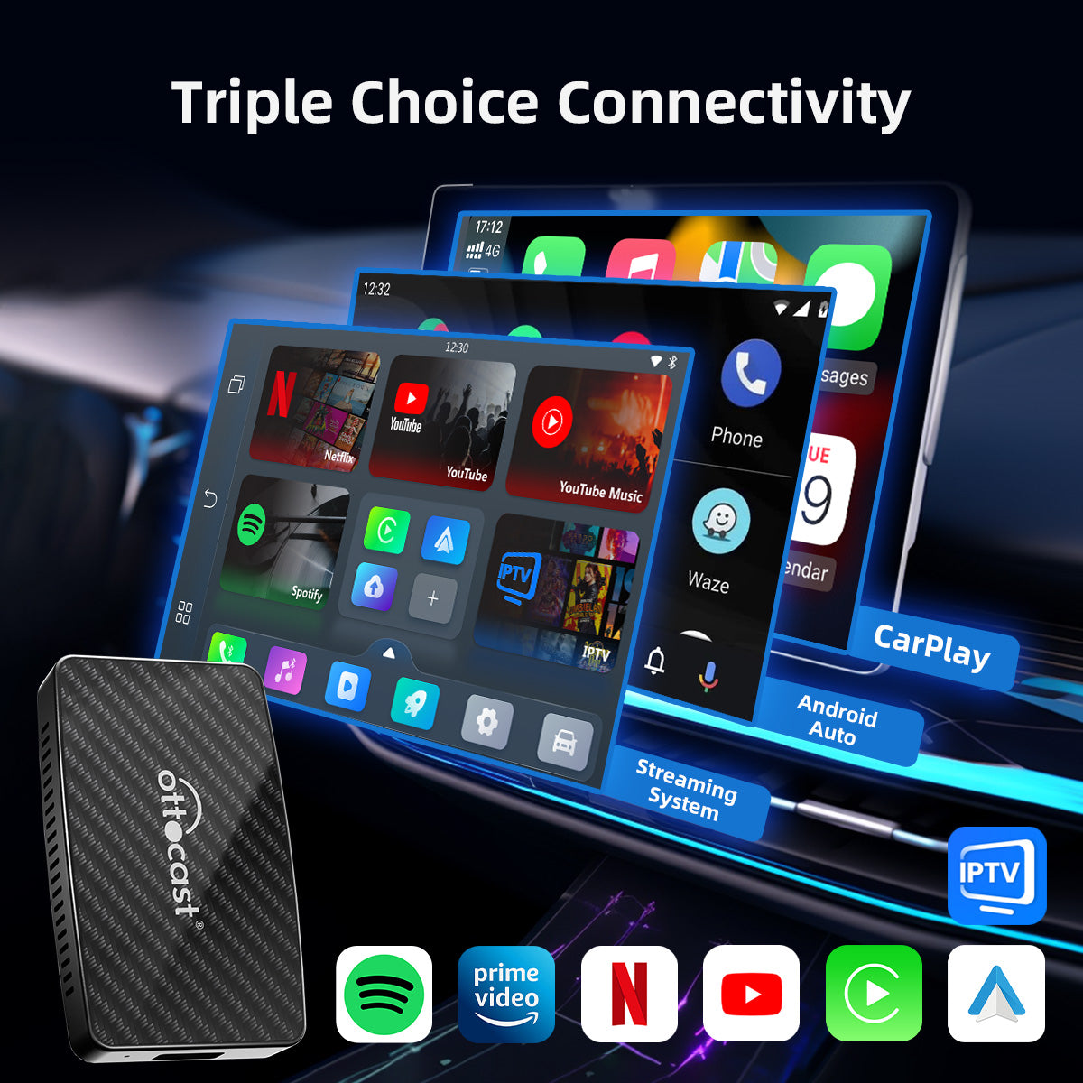 Adaptador Tudo-em-um Play2Video Pro Wireless CarPlay/ Android Auto para Automóvel