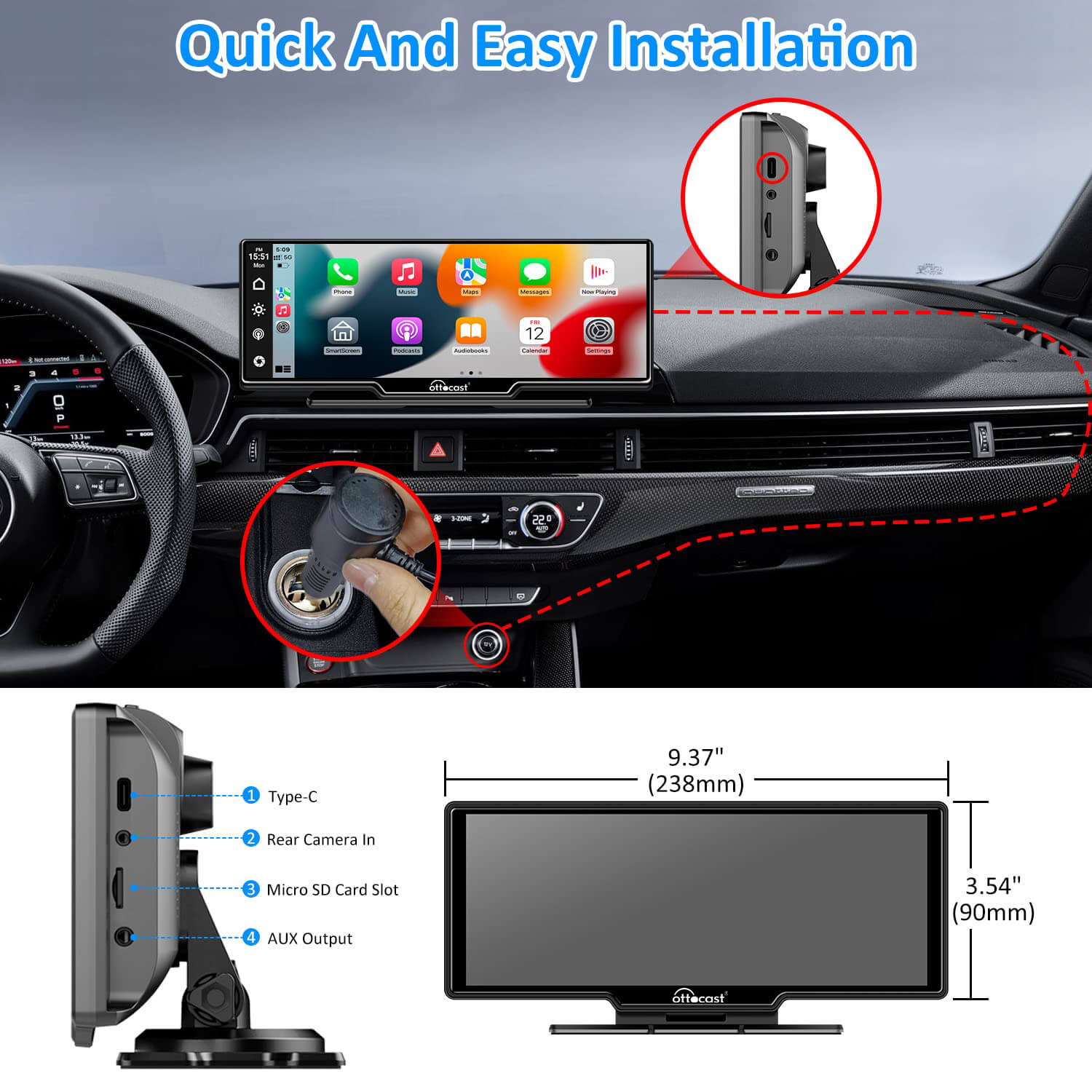 🎉 Seasonal Sale-Portable 10" Apple CarPlay & Android Auto Car Display Screen